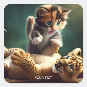 Pegatina Cuadrada Fantasía Tígre Cuerdo Gatito