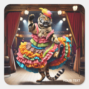 Pegatina Cuadrada Fantasía tigre lindo bailando moderno
