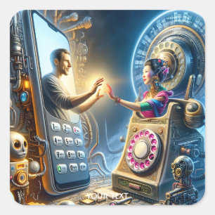 Pegatina Cuadrada Fantasía Tonto Teléfonos Robos Hombres