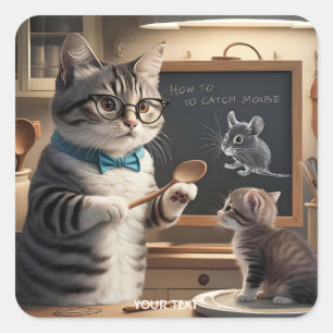 Pegatina Cuadrada Fantasía Un Gato Aburrido Enseñando Gatito Gatito