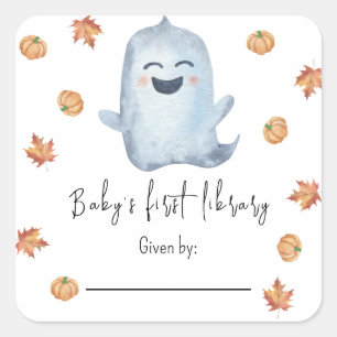 Pegatina Cuadrada Fantasma Adorable - La primera biblioteca del bebé