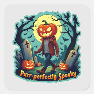Pegatina Cuadrada Fantasma Arte de calabaza: ¡Perfecto para la decor