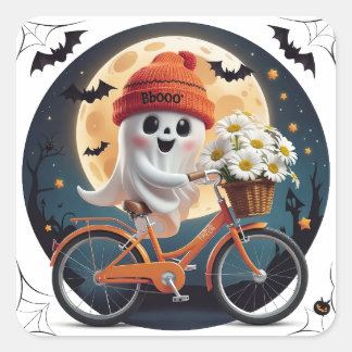 Pegatina Cuadrada Fantasma ciclista