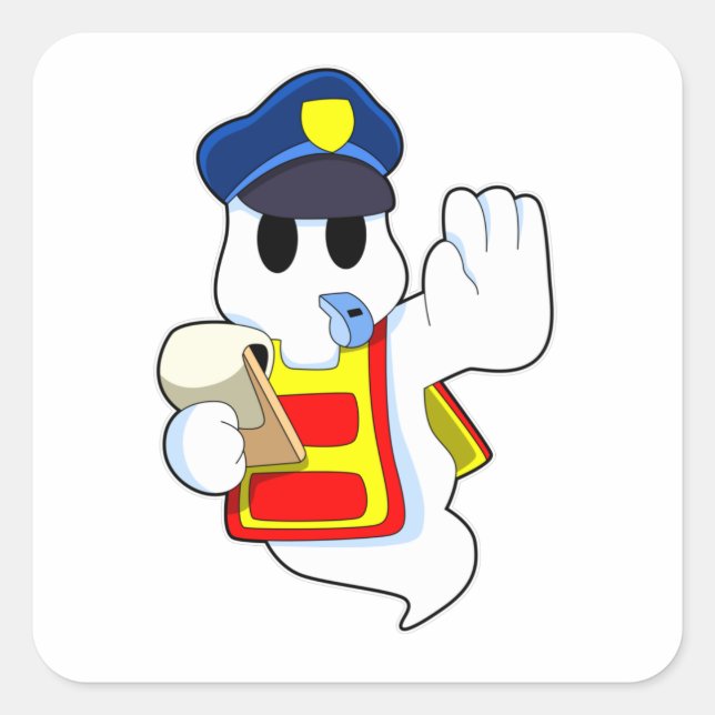 Pegatina Cuadrada Fantasma como oficial de policía con Silbato (Anverso)