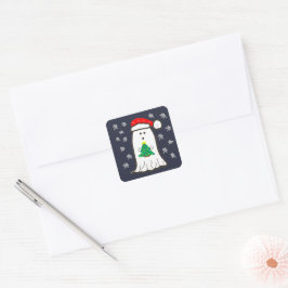 Pegatina Cuadrada Fantasma con árbol de Navidad