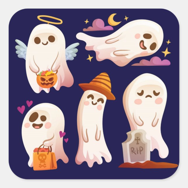 Pegatina Cuadrada Fantasma Cuta (Anverso)