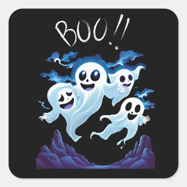 Pegatina Cuadrada Fantasma de boo de Halloween (Anverso)