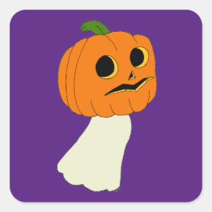 Pegatina Cuadrada Fantasma de cabeza de calabaza