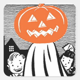 Pegatina Cuadrada Fantasma de calabaza de Halloween