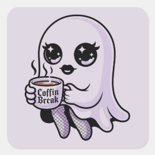 Pegatina Cuadrada Fantasma de dibujos animados Kawaii con medias de 