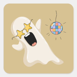 Pegatina Cuadrada Fantasma de discoteca con gafas de estrella