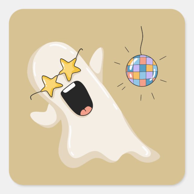 Pegatina Cuadrada Fantasma de discoteca con gafas de estrella (Anverso)
