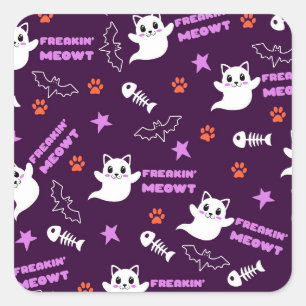Pegatina Cuadrada Fantasma de gato de Halloween
