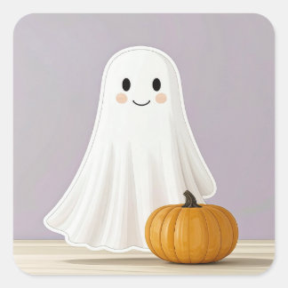Pegatina Cuadrada Fantasma de Halloween Cuadrado Adorable