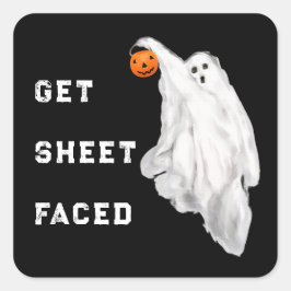 Pegatina Cuadrada Fantasma de Halloween para Adultos Drank