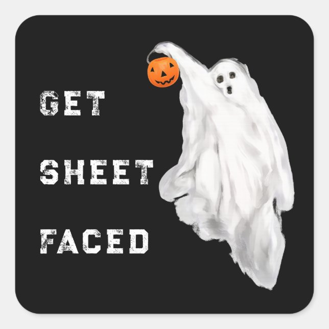 Pegatina Cuadrada Fantasma de Halloween para Adultos Drank (Anverso)