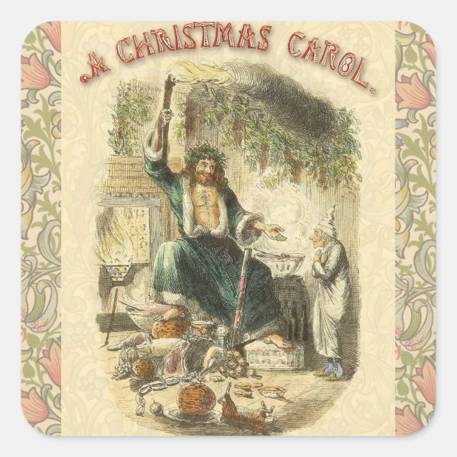 Pegatina Cuadrada Fantasma de la Navidad Presente Scrooge (Anverso)