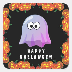 Pegatina Cuadrada Fantasma de ojos de Google rosa lindo: espeluznant