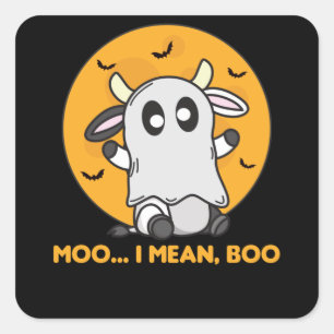 Pegatina Cuadrada Fantasma de vacas lindo Kawaii Halloween Moo me re