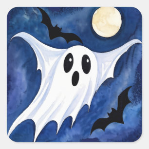 Pegatina Cuadrada Fantasma espeluznante - Halloween 7 - Diversión de