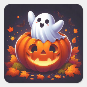 Pegatina Cuadrada Fantasma feliz de Halloween