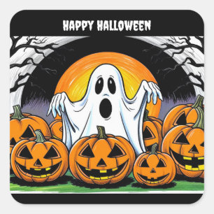 Pegatina Cuadrada Fantasma feliz de Halloween