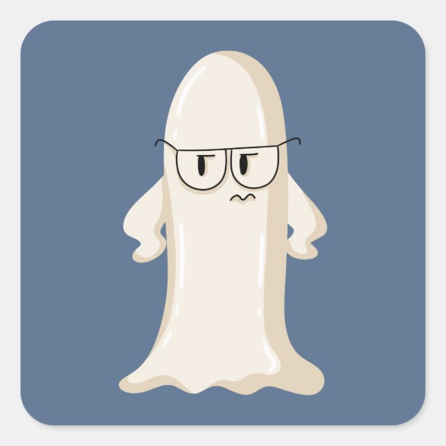 Pegatina Cuadrada Fantasma gruñón con gafas (Anverso)
