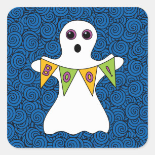 Pegatina Cuadrada Fantasma Halloween Ghost Boo