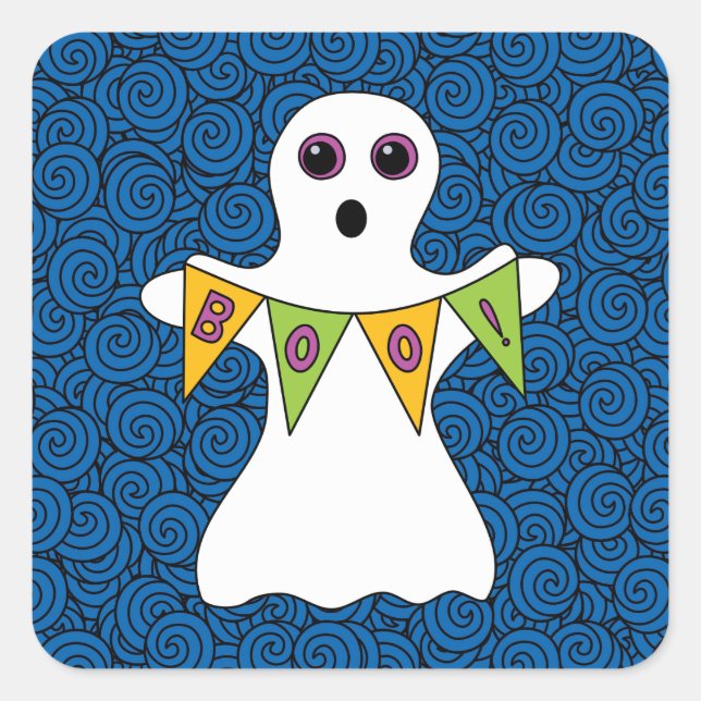 Pegatina Cuadrada Fantasma Halloween Ghost Boo (Anverso)