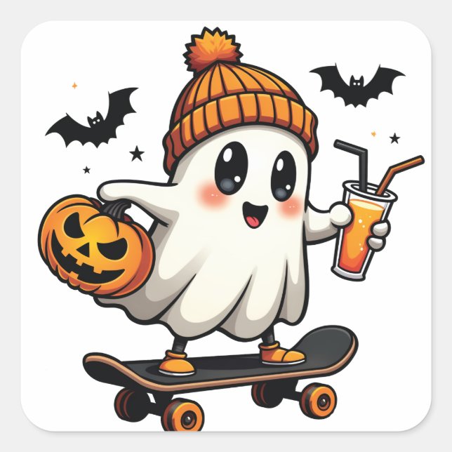 Pegatina Cuadrada Fantasma Halloween Skopkin Spice Fall (Anverso)