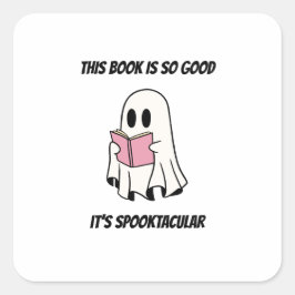 Pegatina Cuadrada Fantasma leyendo un libro gráfico de Halloween