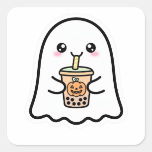Pegatina Cuadrada Fantasma Lindo Calabaza de Halloween Boba