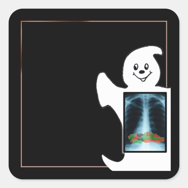 Pegatina Cuadrada Fantasma lindo con Candy Halloween (Anverso)