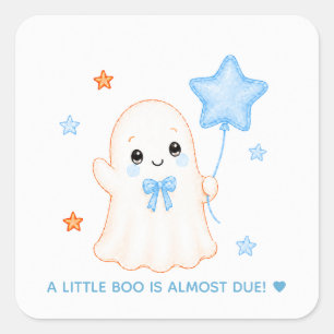 Pegatina Cuadrada Fantasma Little Boo Baby Shower de Halloween Azu