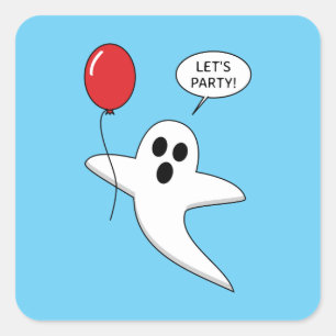 Pegatina Cuadrada Fantasma Personalizado con globo rojo