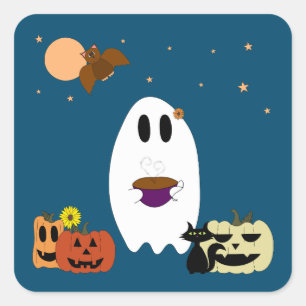 Pegatina Cuadrada Fantasma y té