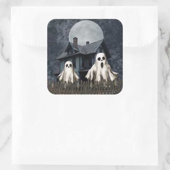 Pegatina Cuadrada Fantasmas blancos atemorizantes en un contexto ato (Bolso)