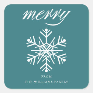 Pegatina Cuadrada Fantasmas de nieve Feliz Navidad Azul