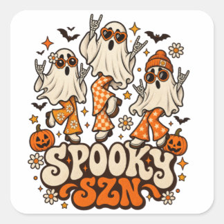 Pegatina Cuadrada Fantasmas Retro Espeluznantes SZN | Diseño de Hall
