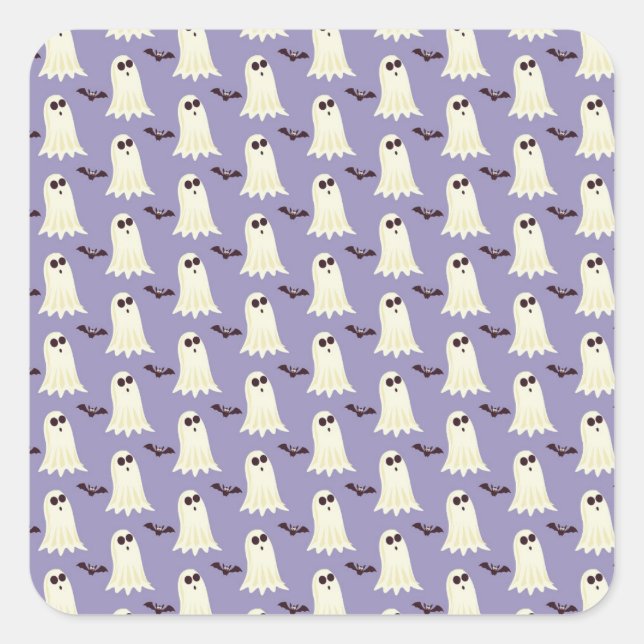 Pegatina Cuadrada Fantasmas y murciélagos pegatinas (Anverso)