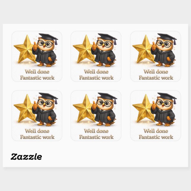 Pegatina Cuadrada Fantastic work, gold star achievement stickers pro (Hoja)