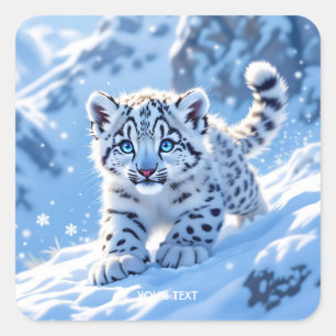 Pegatina Cuadrada Fantástico Cute Snow Baby Leopardo