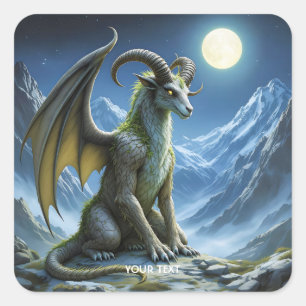 Pegatina Cuadrada Fantástico Dragón de Carnero Mítico Lindo