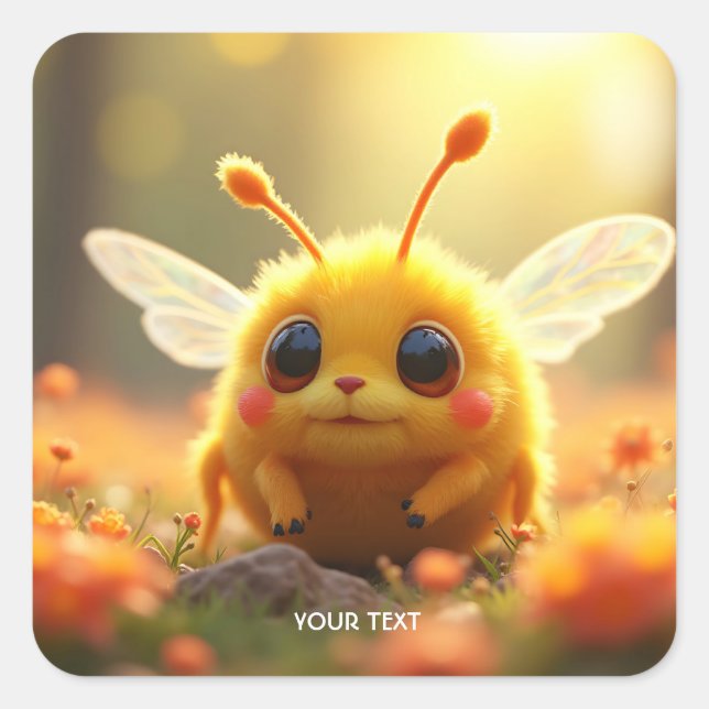 Pegatina Cuadrada Fantasy Bee Bug Sun (Anverso)