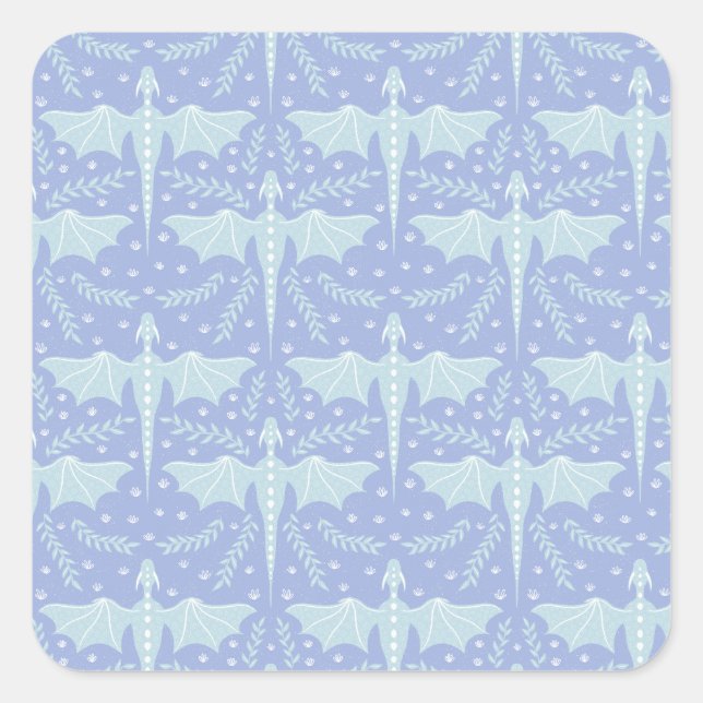 Pegatina Cuadrada Fantasy Botanical Dragon (Anverso)