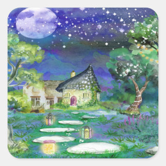 Pegatina Cuadrada Fantasy Cottage