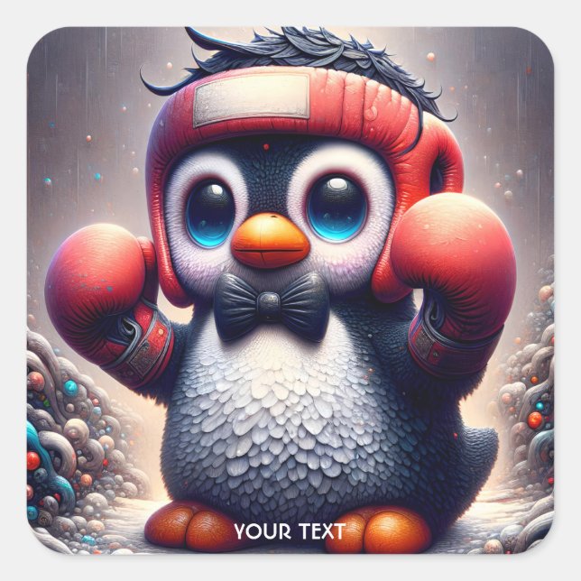 Pegatina Cuadrada Fantasy Cuidad Boxeo Guantes Bird (Anverso)