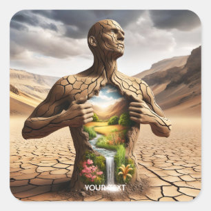 Pegatina Cuadrada Fantasy Cut Desert Waterfall Man