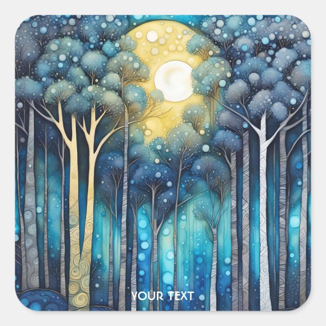Pegatina Cuadrada Fantasy Cute Abstract Forest Moon (Anverso)