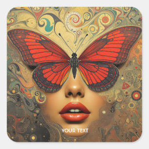 Pegatina Cuadrada Fantasy Cute Abstrae Butterflies Ojos